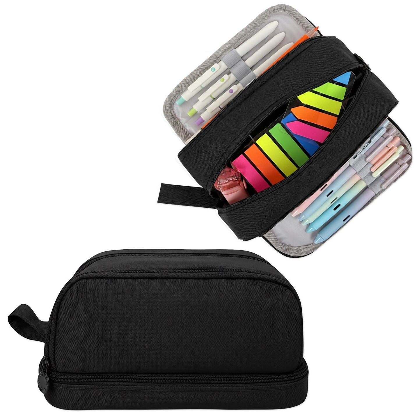 Wrapables 4 Compartment Large Capacity Pencil Case, Pencil Pouch for Stationery Tools, Black