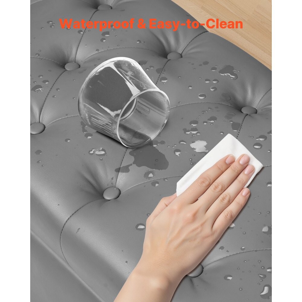 PU Leather Bedroom Storage Bench with Rubber Wood Legs and Soft-Close Lid