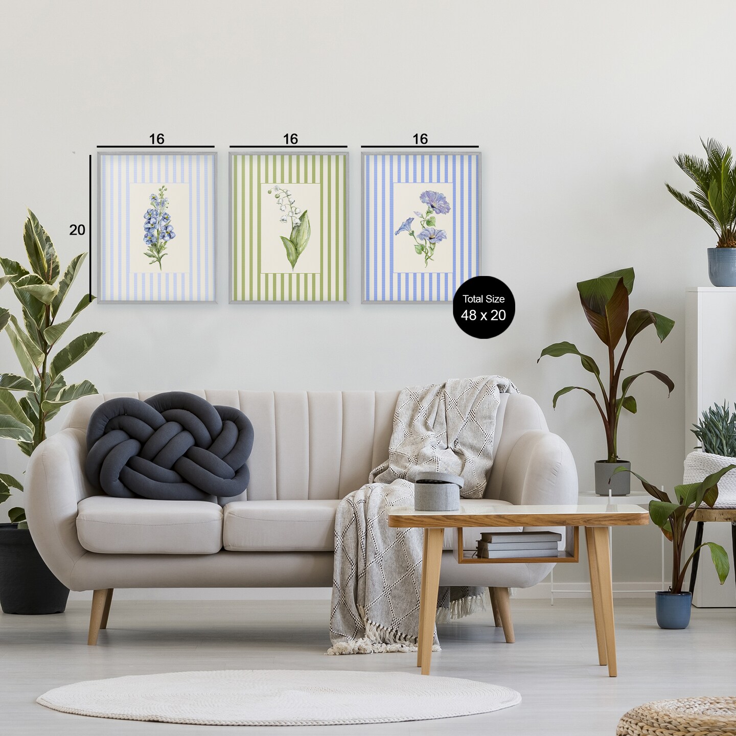 Stupell Industries Soft Stripe Cottage Blooms 3pc Framed Giclee Set, design by Lisa Wehmeyer