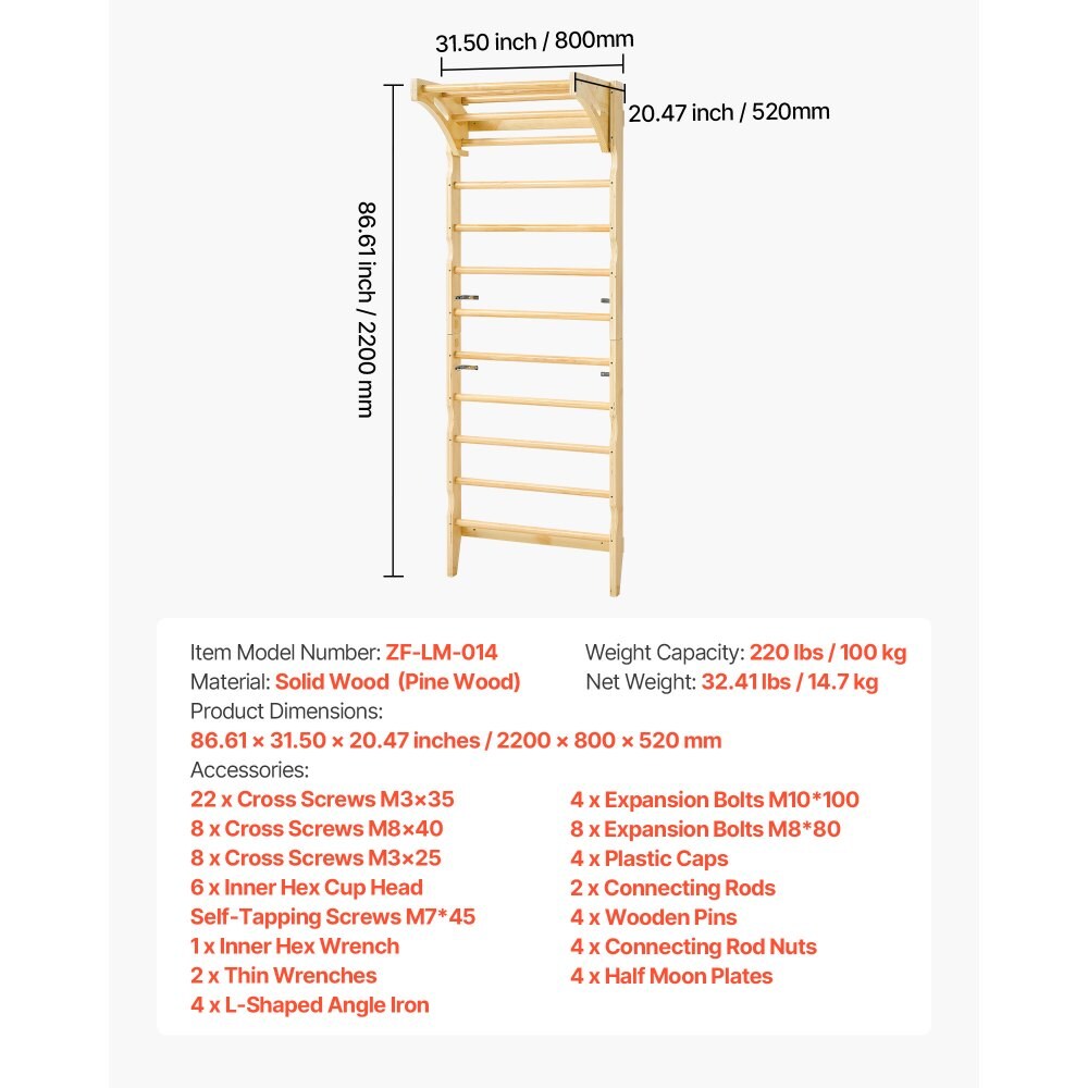 2-in-1 Swedish Ladder Indoor Climbing Wall Gym with Pull-Up Bar for Home Exercise Fun