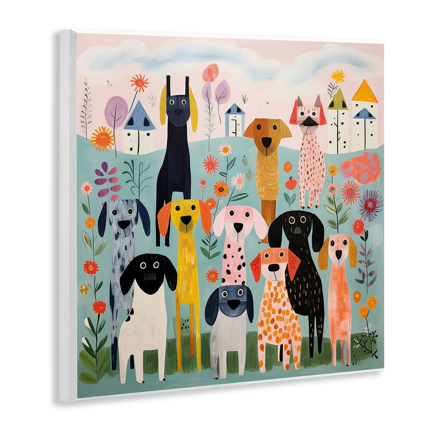 Stupell Industries Patterned Dogs in Yard Wall Plaque Design By Lazar Studio