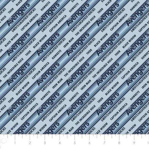 Licensed Marvel Prints Avengers - Retro Stripe With Names Navy Cotton Fabric by the Yard
