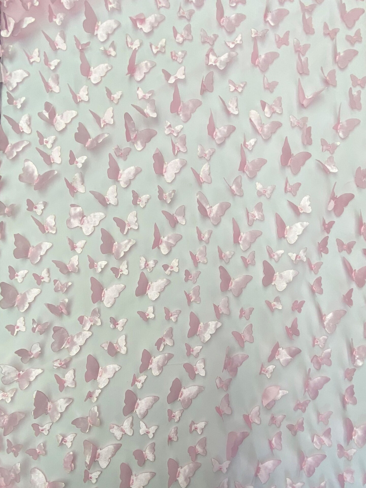 1 Yard Light Pink 3D Butterfly Mesh Fabric with Satin Appliqué 54″ Wide