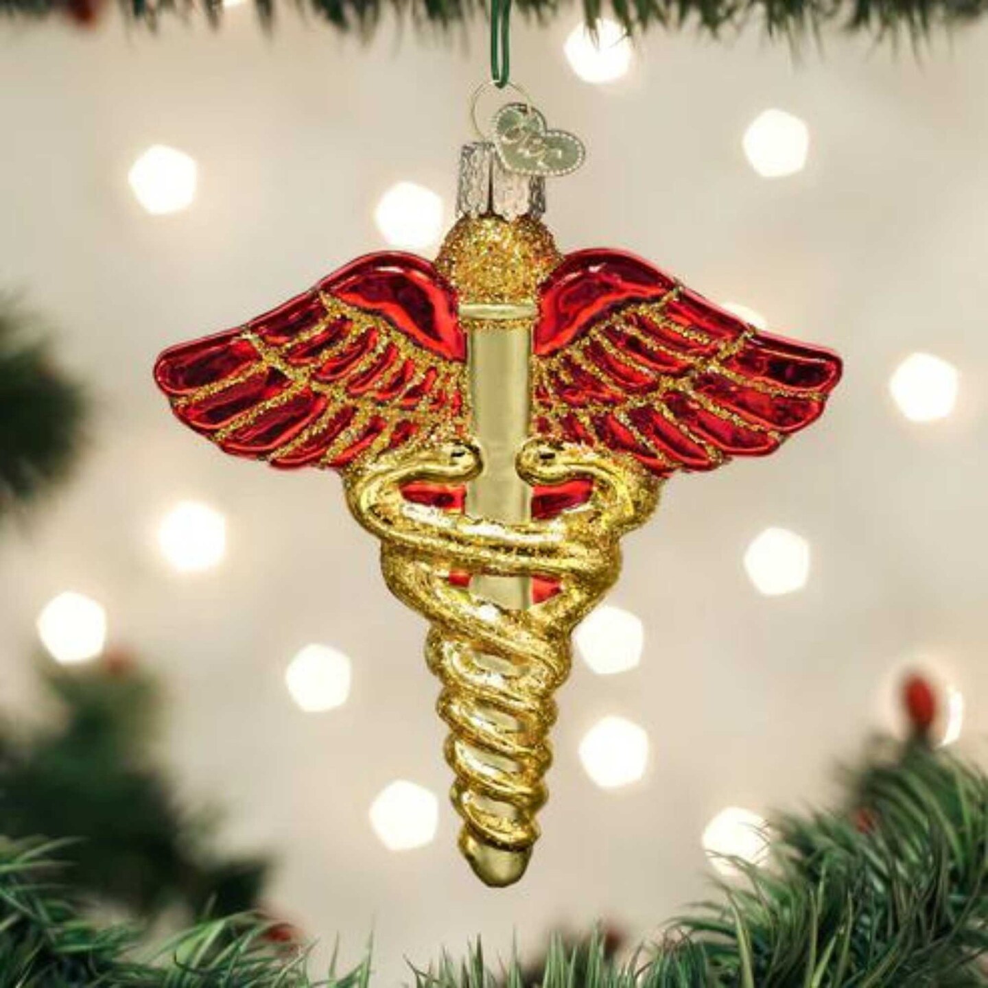 Old World Christmas 4.25 In Medical Symbol Christmas Tree Ornament , Caduceus Staff Hermes