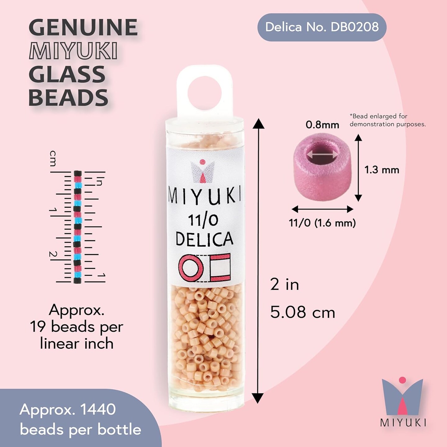 Miyuki Delica Seed Beads – Size 11/0 (1.6 mm), DB0208, Opaque Tan, 7.2 g, Approx. 1440 Beads, Made in Japan