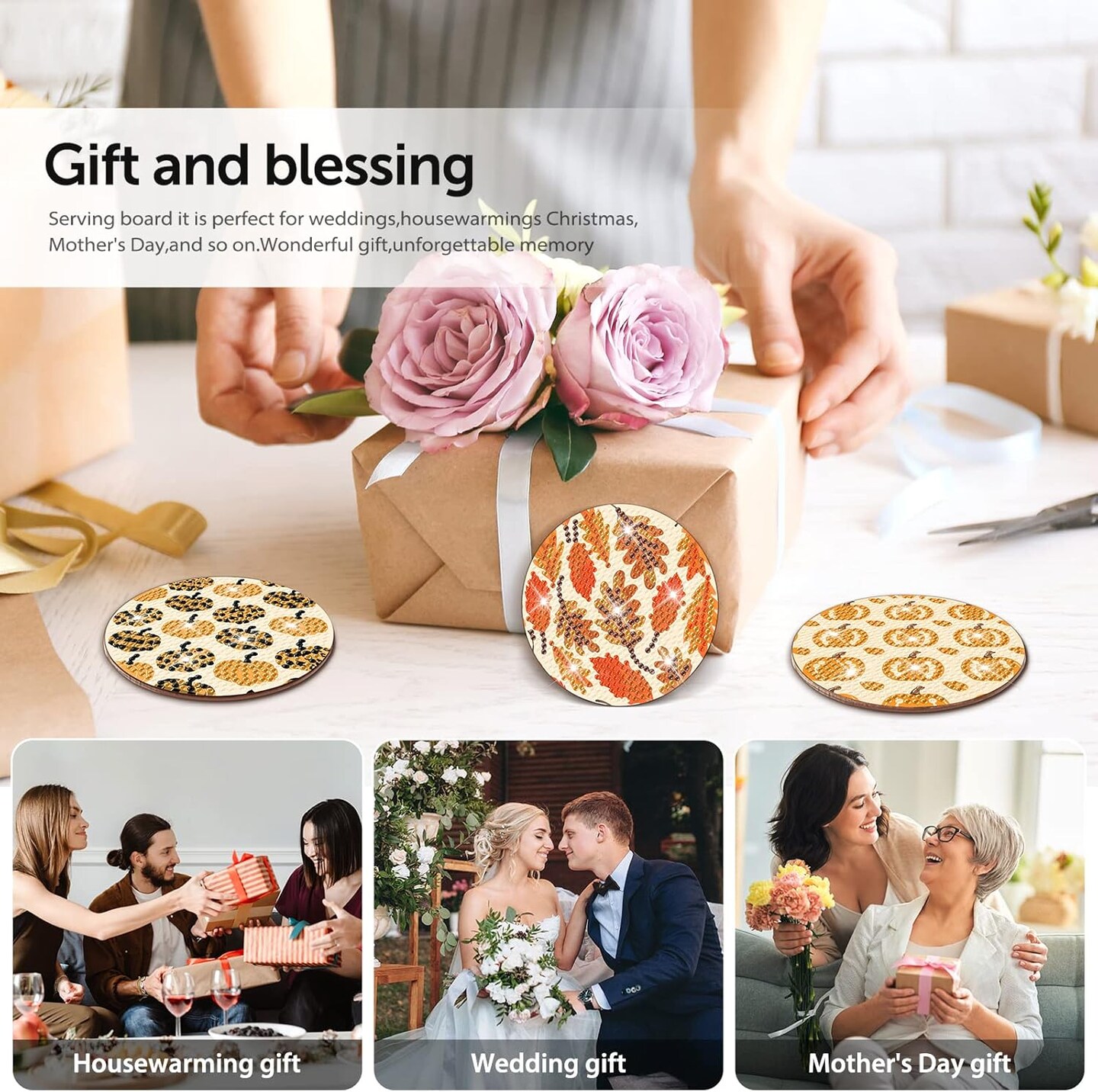 8 PCS Fall Diamond Art Coasters Thanksgiving Painting Kits