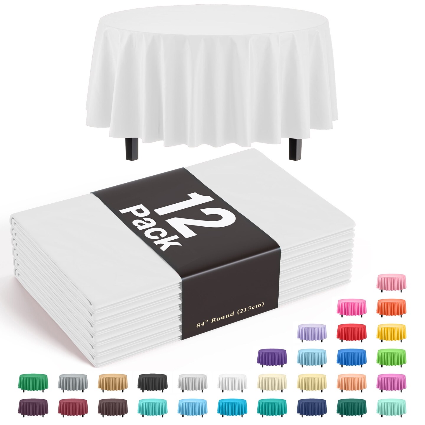 Exquisite Disposable Round Plastic Tablecloths &#x2013; 12 Pack 84&#x22; Disposable Table Cloths &#x2013; Indoor/Outdoor Party Tablecloth &#x2013; Round Plastic Table Cover for Events &#x26; Party Supplies