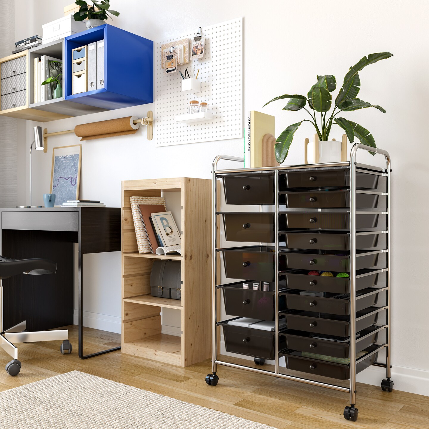 Seville Classics 15-Drawer Organizer Cart, 25.2" W x 15.3" D x 38.2" H