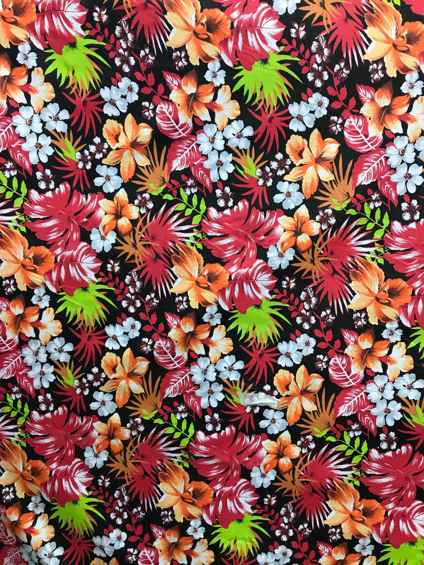 1 Yard Hawaiian Black Red Floral Poly Cotton Fabric 59/60 Inches Width for Sewing and Crafts
