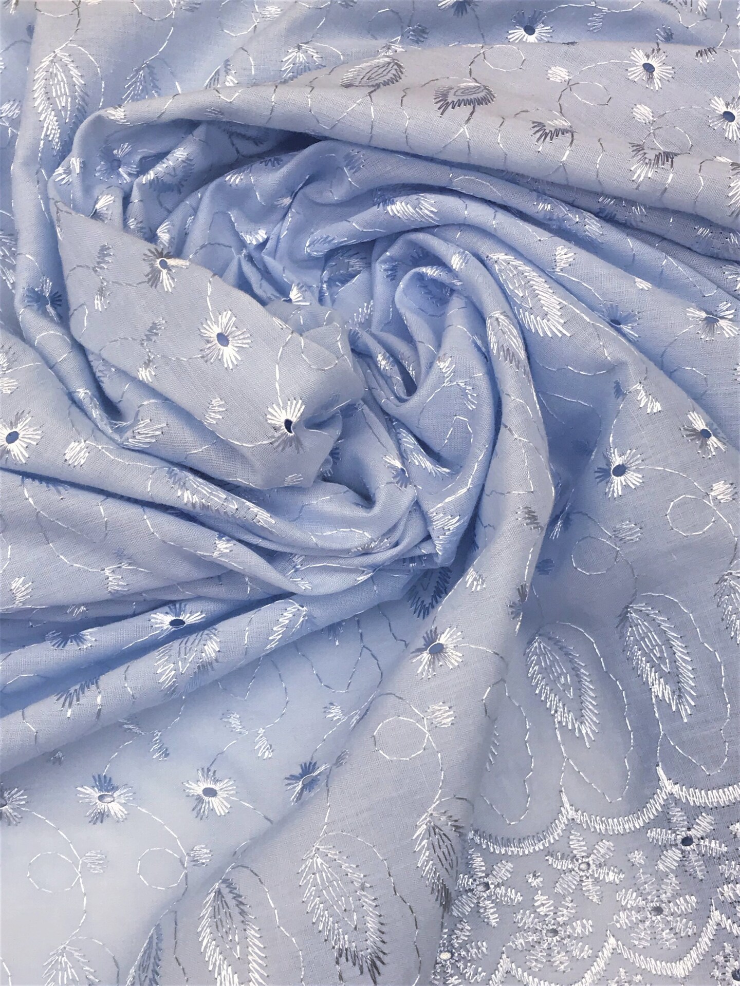 1 Yard Baby Blue Medium Eyelet Cotton Blend Fabric for Sewing Dresses and D&#xE9;cor 41/42 Inches Wide