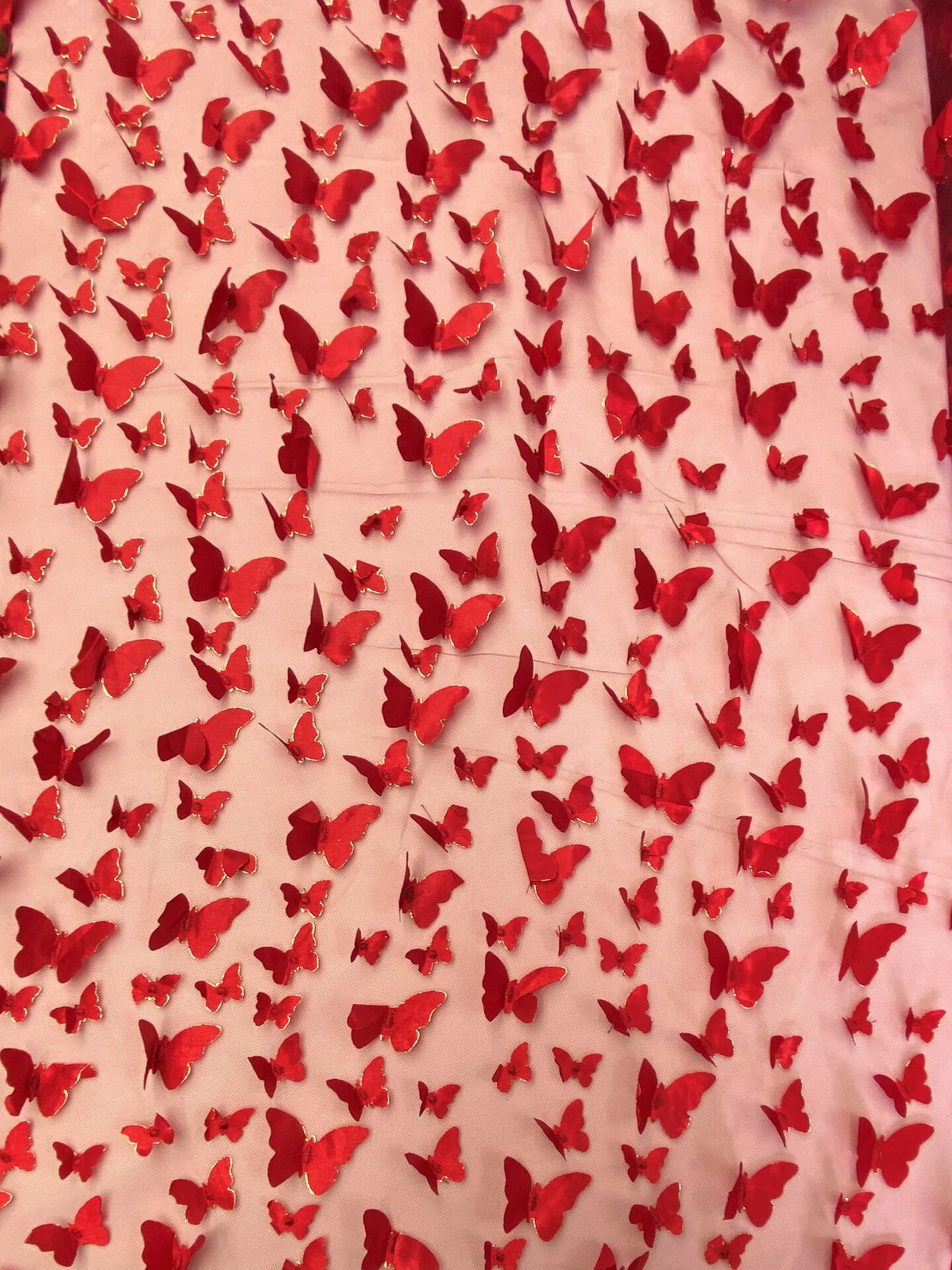 1 Yard Apple Red 3D Butterfly Mesh Fabric with Satin Appliqué 54 Inch Wide