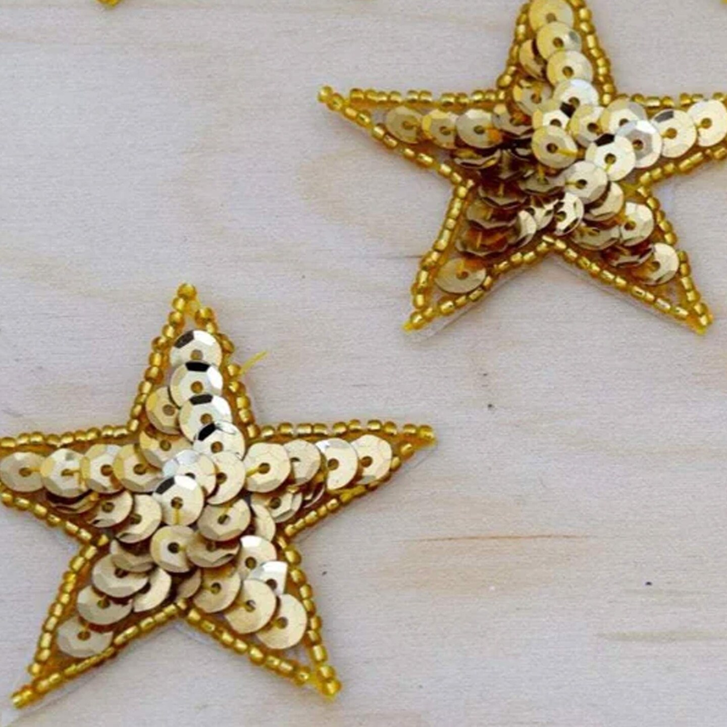 5 Small 2&#x22; Gold Star Sequin Beaded Iron On Patches for DIY Clothes Headbands Gift Wrapping