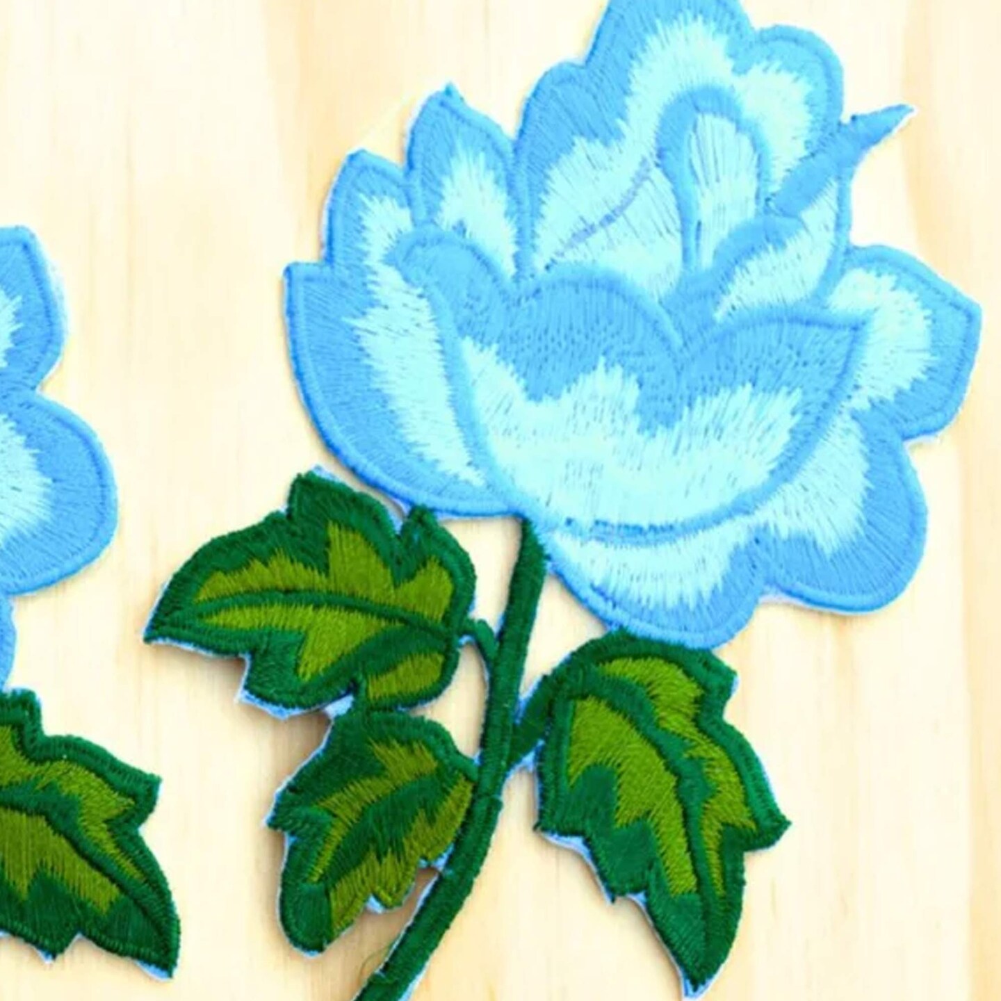 2 Pieces Blue Rose Embroidery Patches 5x3" Floral Iron On Appliques for Jackets & Crafts