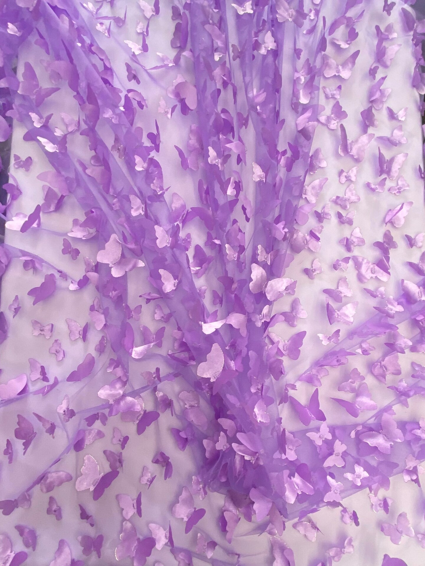 1 Yard Lilac 3D Butterfly Stretch Mesh Delicate Satin Appliqué Fabric for Dresses & Fantasy Costumes 54 Inch Wide