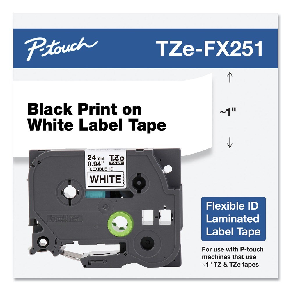 Brother P-Touch 0.94 in. x 26.2 ft. TZe Flexible Tape Cartridge for P-Touch Labelers - Black on White