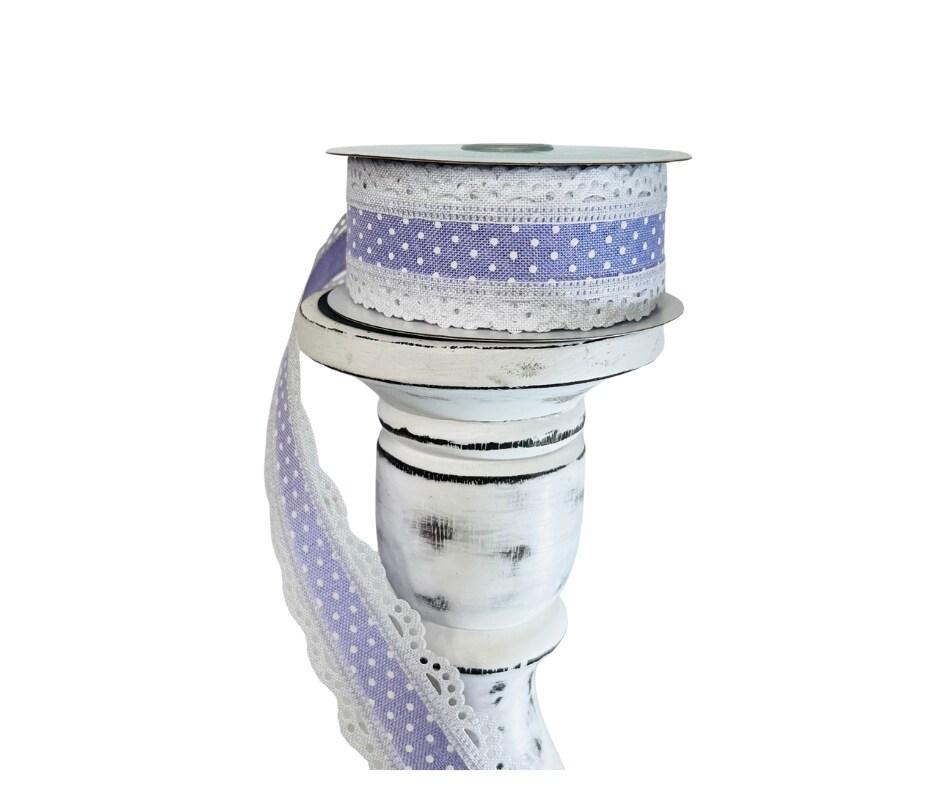 1.5&#x22;x10YD Lavender/White Raised Swiss Dot Lace Wired Ribbon - Delicate Elegance for Charming Crafts and Decor-RG08869NR