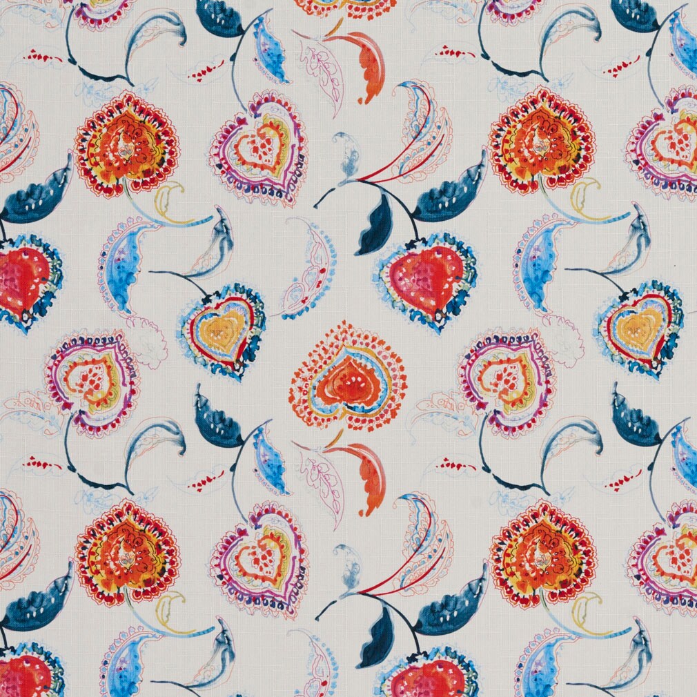 Upholstery Fabric - Blue,Orange & Rust Leaves Upholstery Fabric 54 Inches"