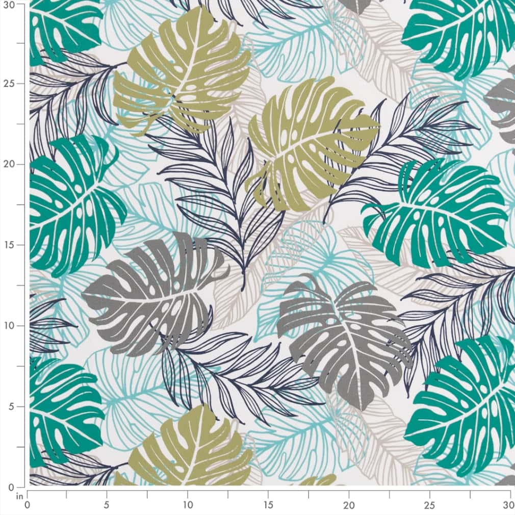 Jade - Aqua & Teal,Green Leaves,Tropical & Botanical Upholstery Fabric 54 Inches"