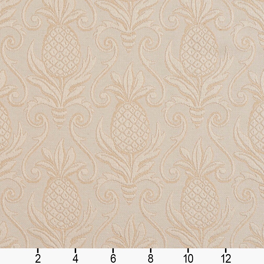Ivory/Pineapple - White & Ivory Damask Upholstery Fabric 54 Inches"