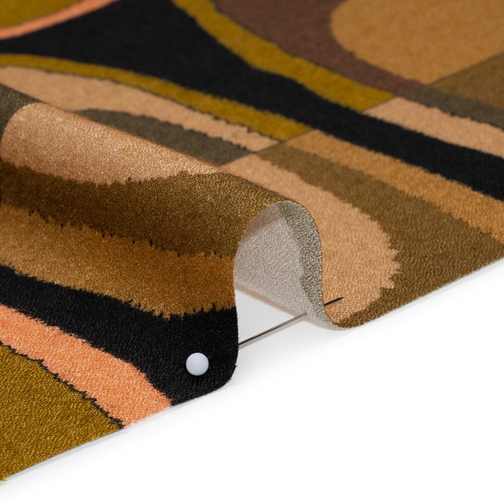 1 Yard Viscose Crepe Olive, Peach and Black Lozenges Sweet Suckers Print 55 Inches Width