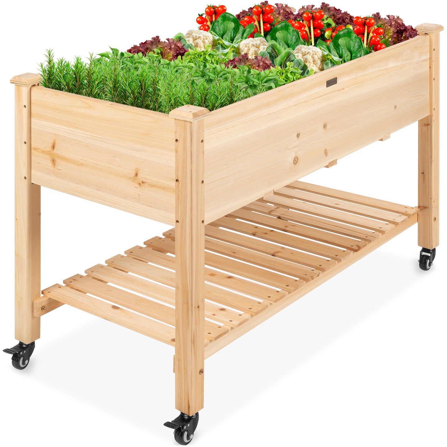 Best Choice Products Raised Garden Bed 48x24x32in Mobile Elevated Planter w/ Wheel Locks, Shelf, Liner