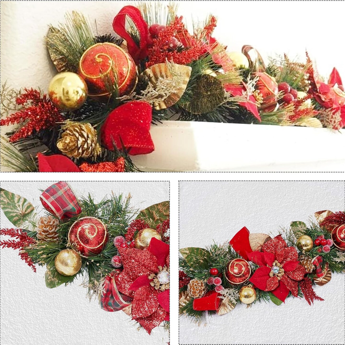 Poinsettia Garland - Red - Christmas Decorated Garland - Final sale / Non-returnable and Non-refundable
