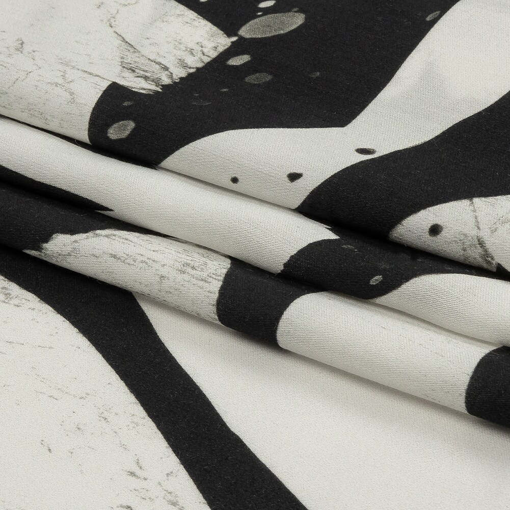 1 Yard Rayon Challis Fabric Panel Black White Graffiti Letters 55 Inch Width