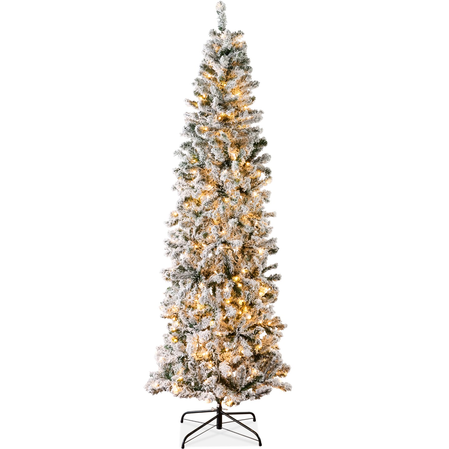 Best Choice Products Pre-Lit Artificial Snow Flocked Pencil Christmas Tree Holiday Decoration