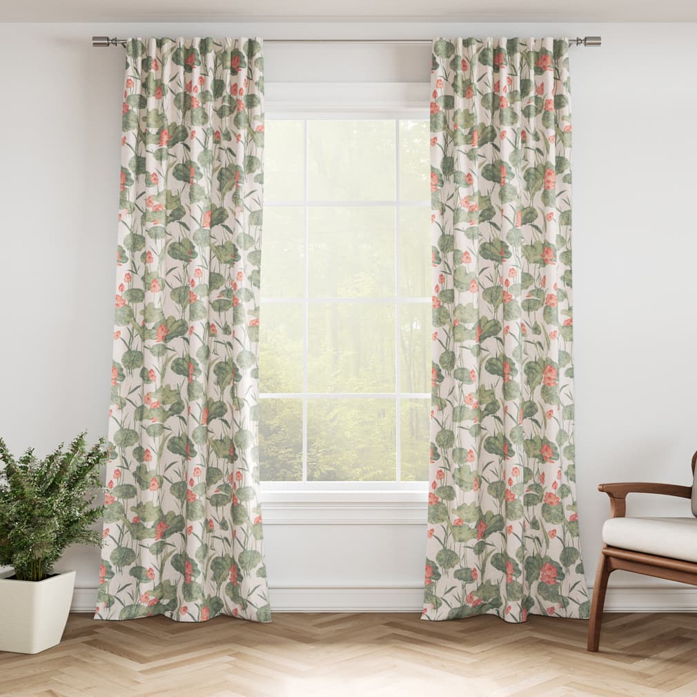 Blush - Green,Pink Floral,Leaves,Tropical &#x26; Botanical Upholstery Fabric 54 Inches&#x22;