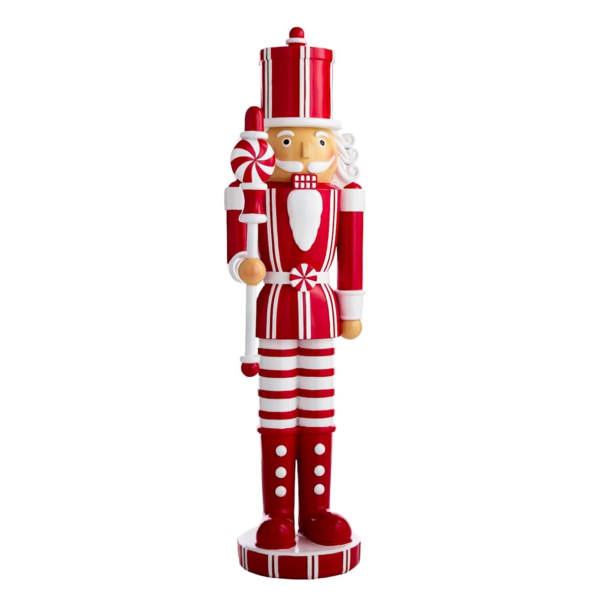 3&#x2032; Peppermint Swirl Candy Cane Nutcracker &#x2013; Festive Red &#x26; White Holiday Figurine