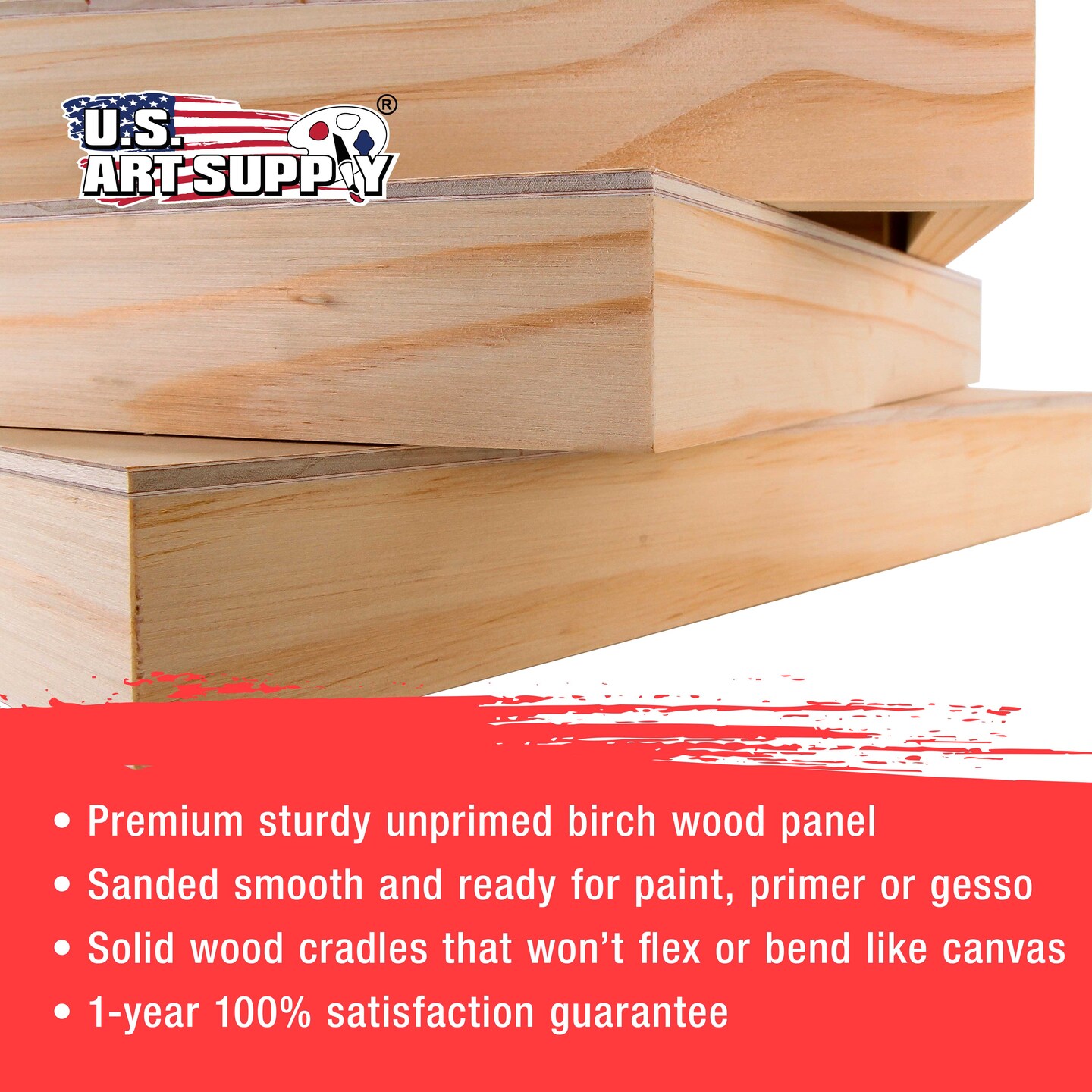 Unfinished Cradled Wood Panels for Painting, 3 Pack of 11x14 inch - Gallery Birch Wooden Canvas Boards 1-1/2&#x22; Deep - Mixed-Media Craft, Acrylic, Oil, Encaustic, Paint Pouring