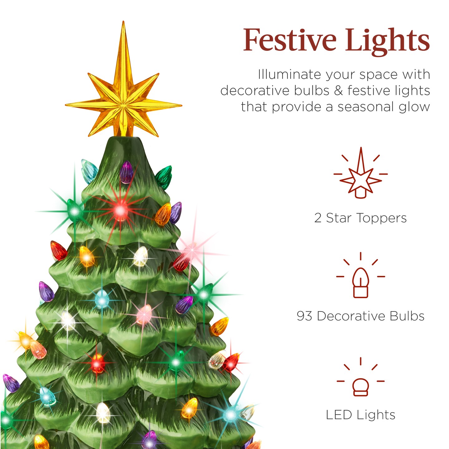 Best Choice Products 18in Ceramic Christmas Tree, Pre-lit Hand-Painted Holiday Decor w/ 93 Lights
