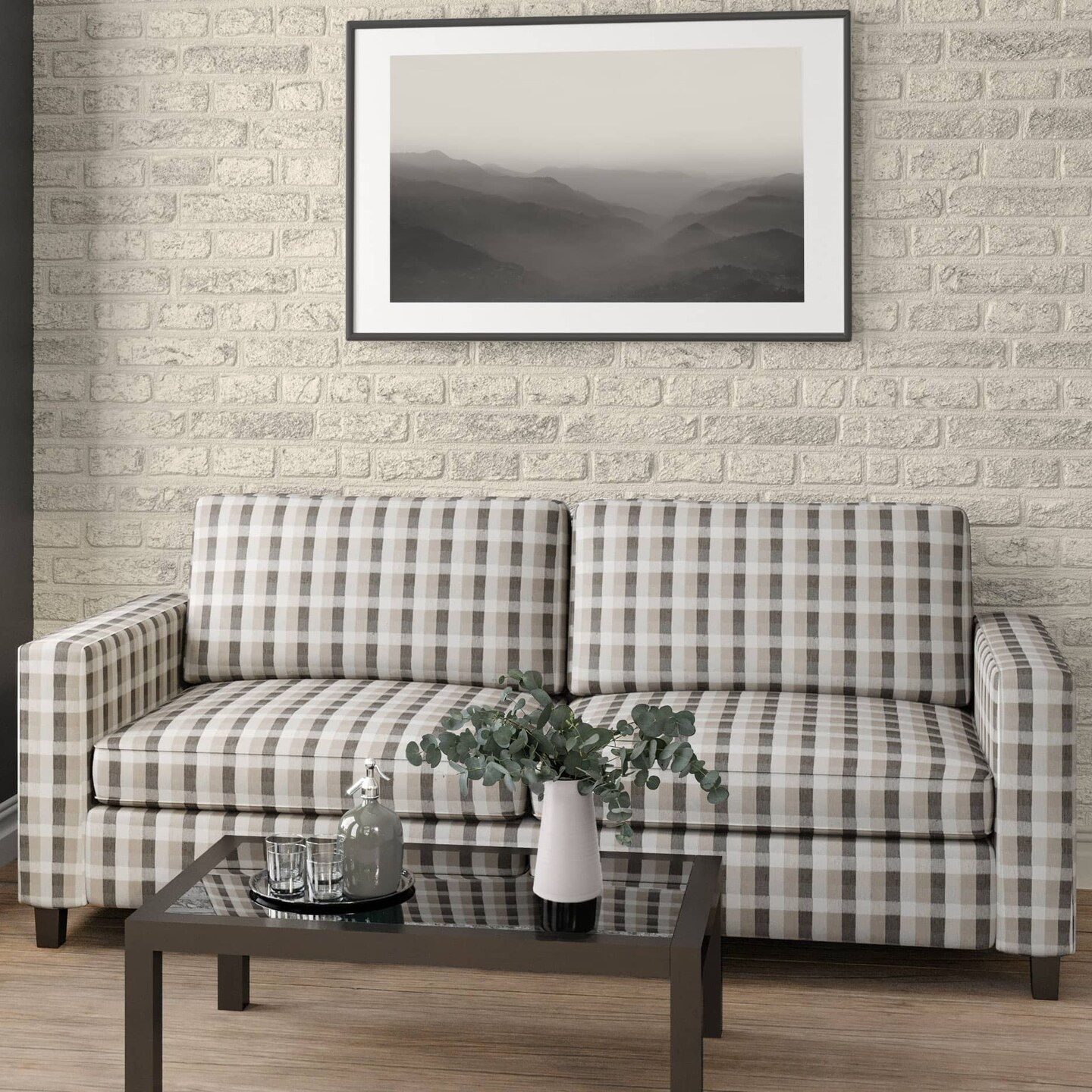 Pebble - Beige & Taupe,Grey & Silver Check & Houndstooth,Plaid Upholstery Fabric 54 Inches"