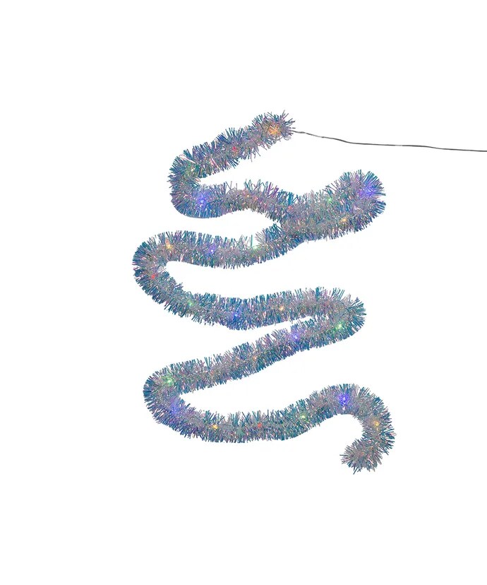 30-Light Multicolor Superbright LED Silver Iridescent Tinsel Garland
