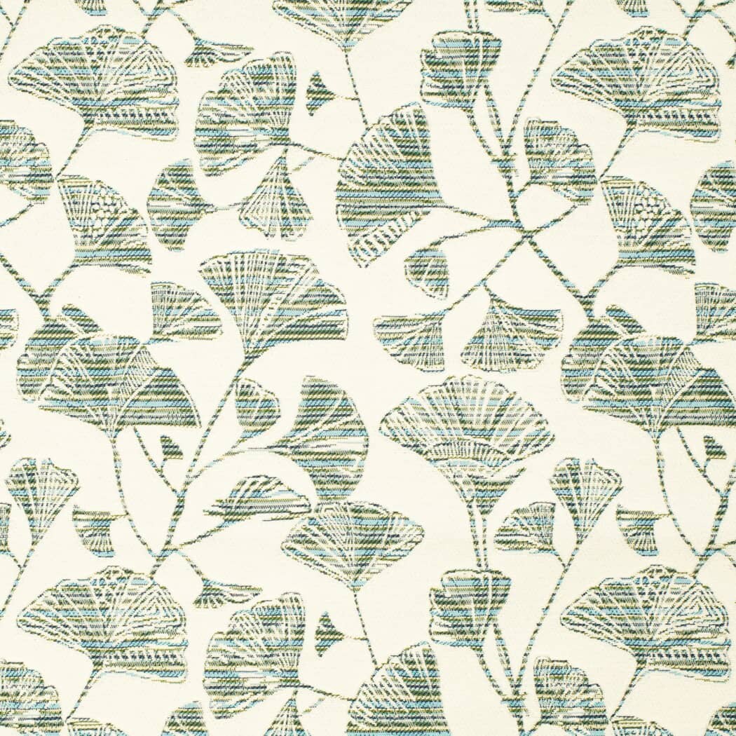 Ginkgo Pool - Aqua & Teal Leaves Upholstery Fabric 54 Inches"