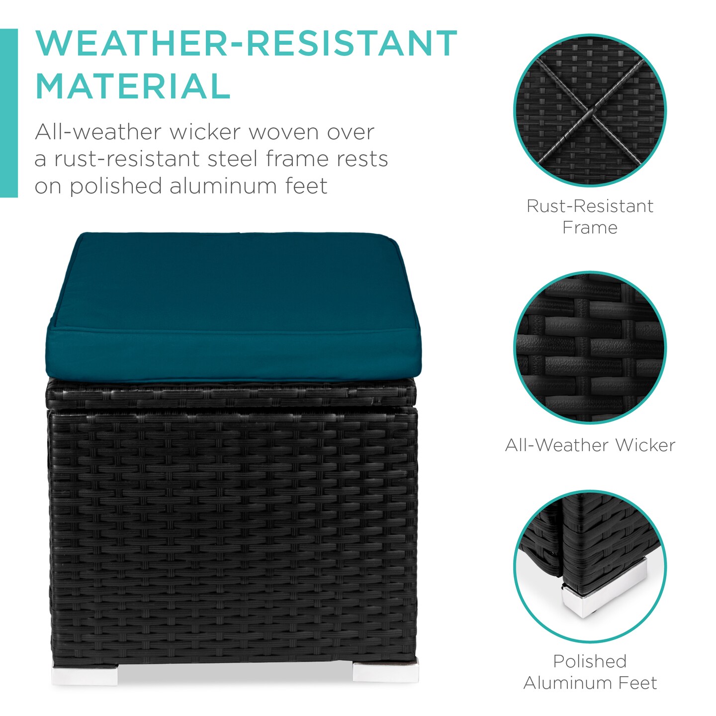 Best Choice Products Set of 2 Wicker Ottomans, Multipurpose Furniture w/ Removable Cushions, Steel Frame