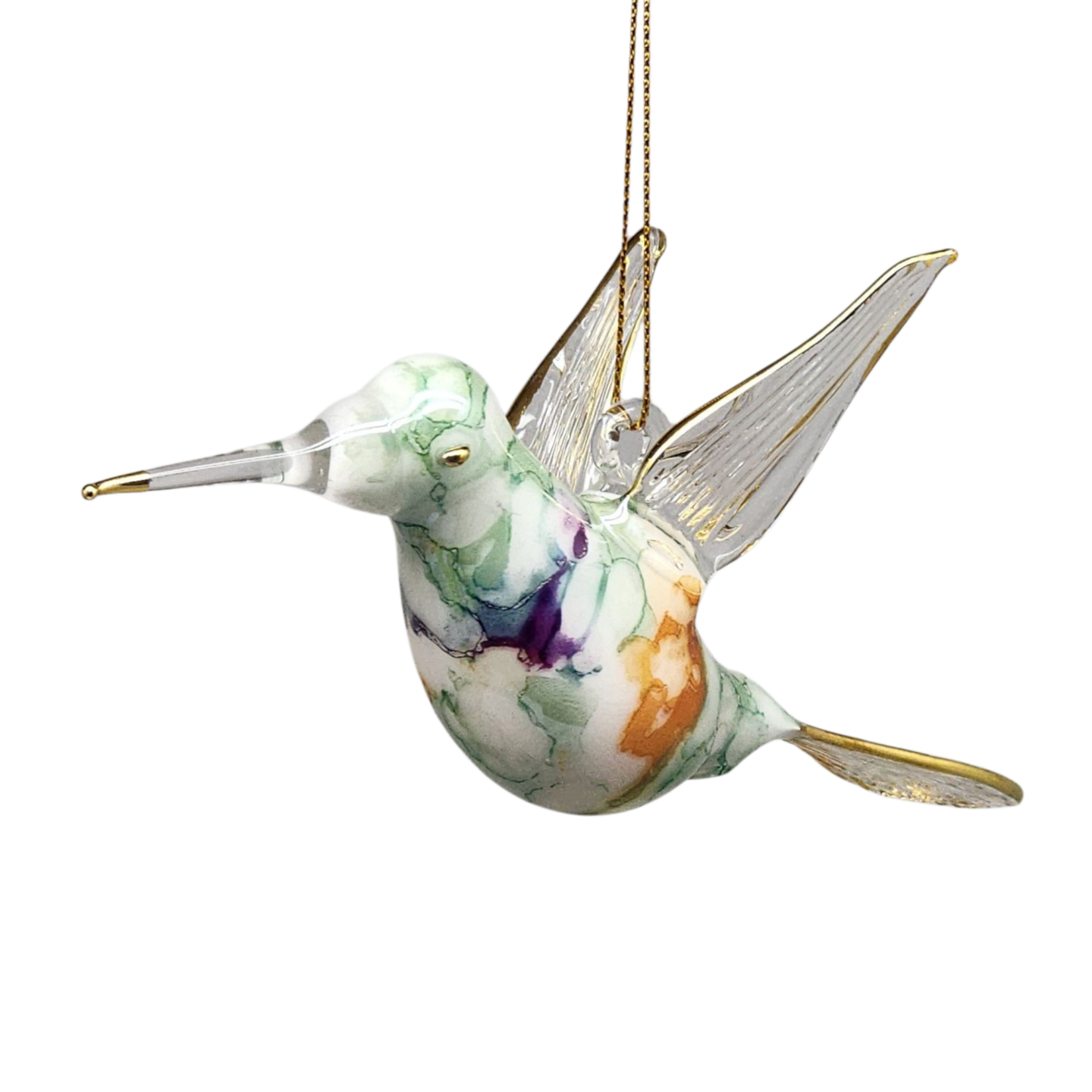 Blown Glass Hummingbird - Emerald Oasis