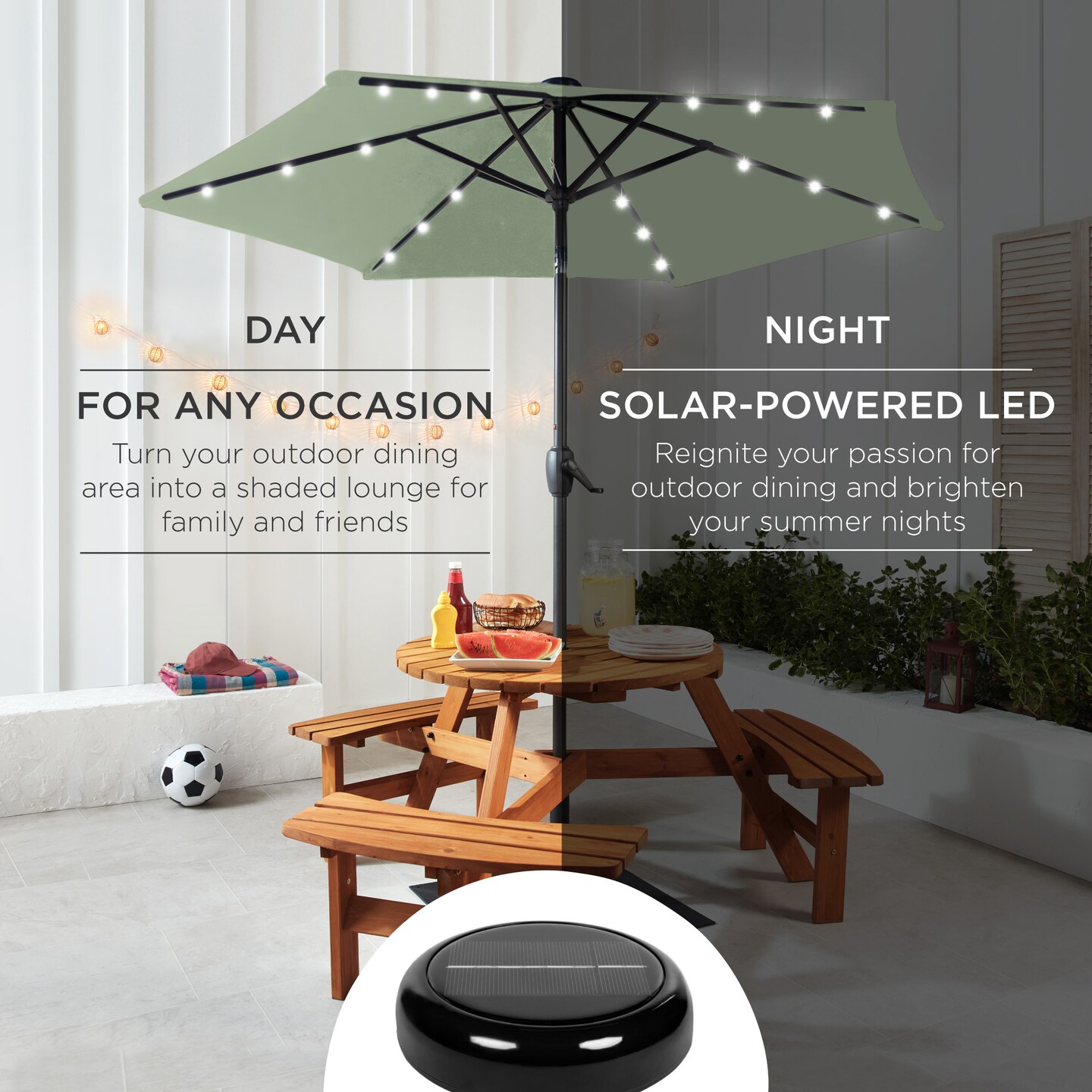 Best Choice Products 7.5ft Outdoor Solar Patio Umbrella for Deck, Pool w/ Tilt, Crank, LED Lights