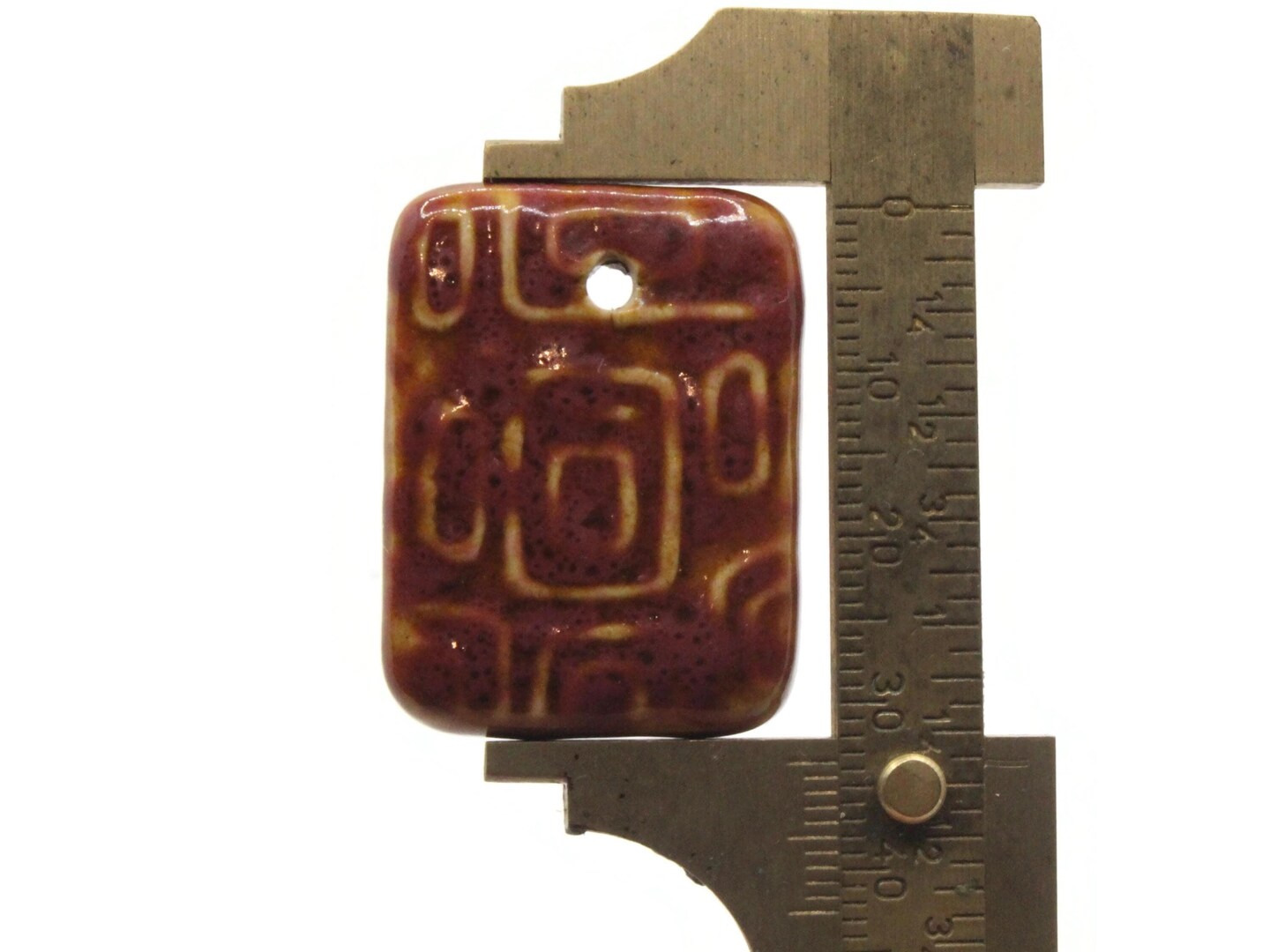34mm Brown Porcelain Ceramic Rectangle Pendant Patterned Large Hole Bead