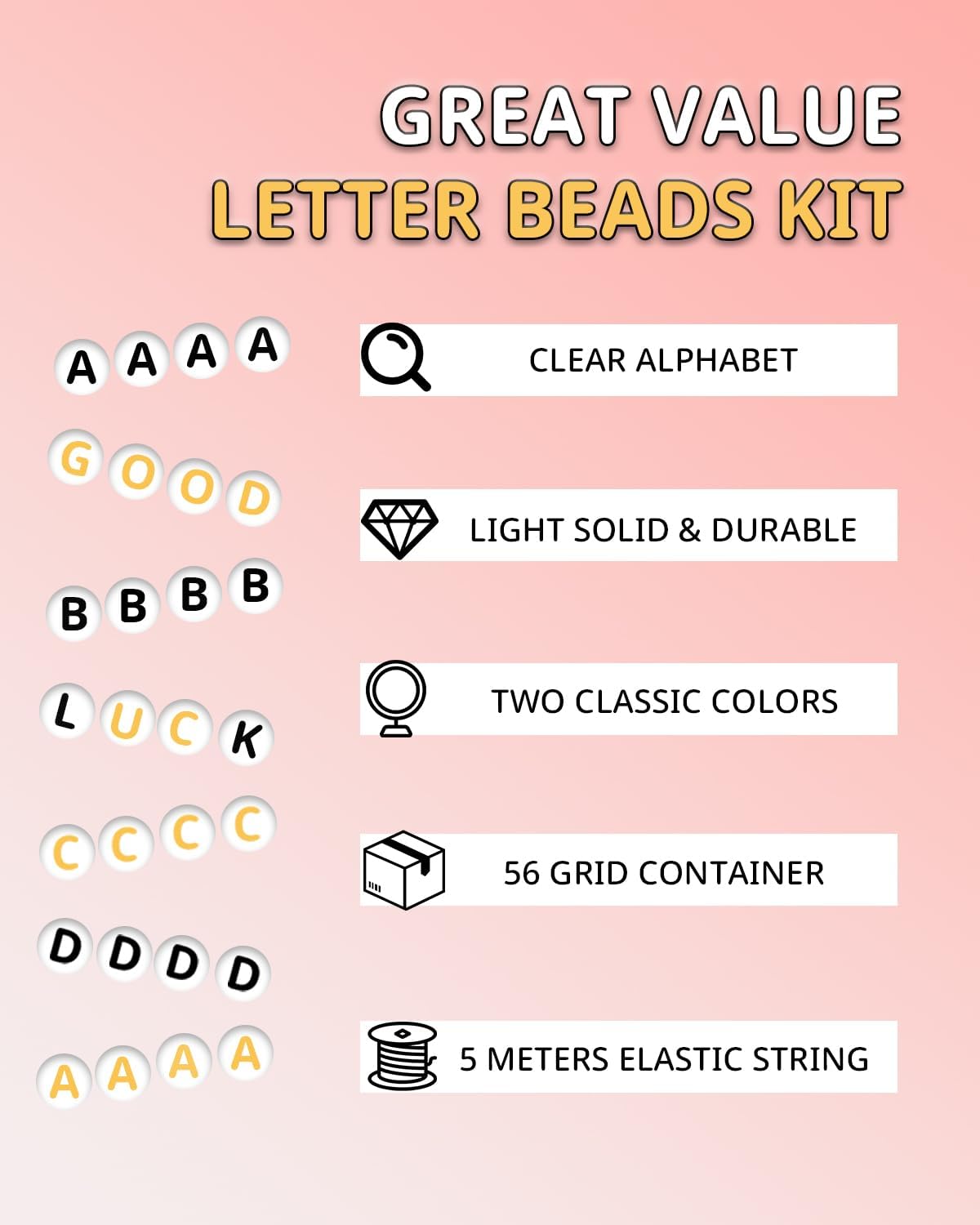 2 Box Set Letter Beads, Alphabet Beads for Bracelets, 1900+ PCS Round Number & Heart, 5m Elastic String Jewelry Making Kit, Ideal for Friendship Bracelets (Black+Gold)