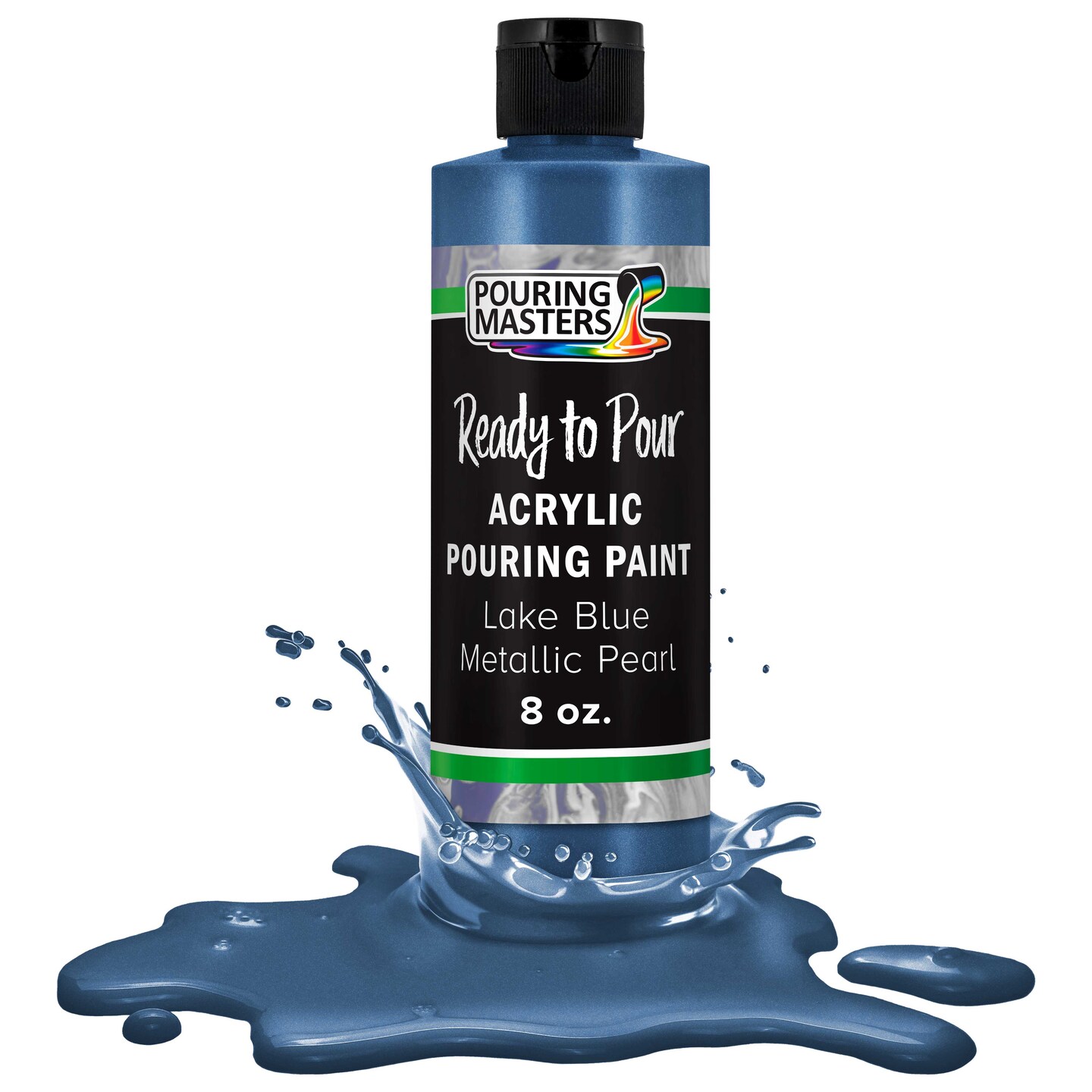 Pouring Masters Lake Blue Metallic Pearl Ready to Pour Acrylic Pouring Paint - Premium 8-Ounce Pre-Mixed Fluid Acrylic Paint - Fluid Art Supplies for Canvas, Wood, Paper, Tile & Rocks