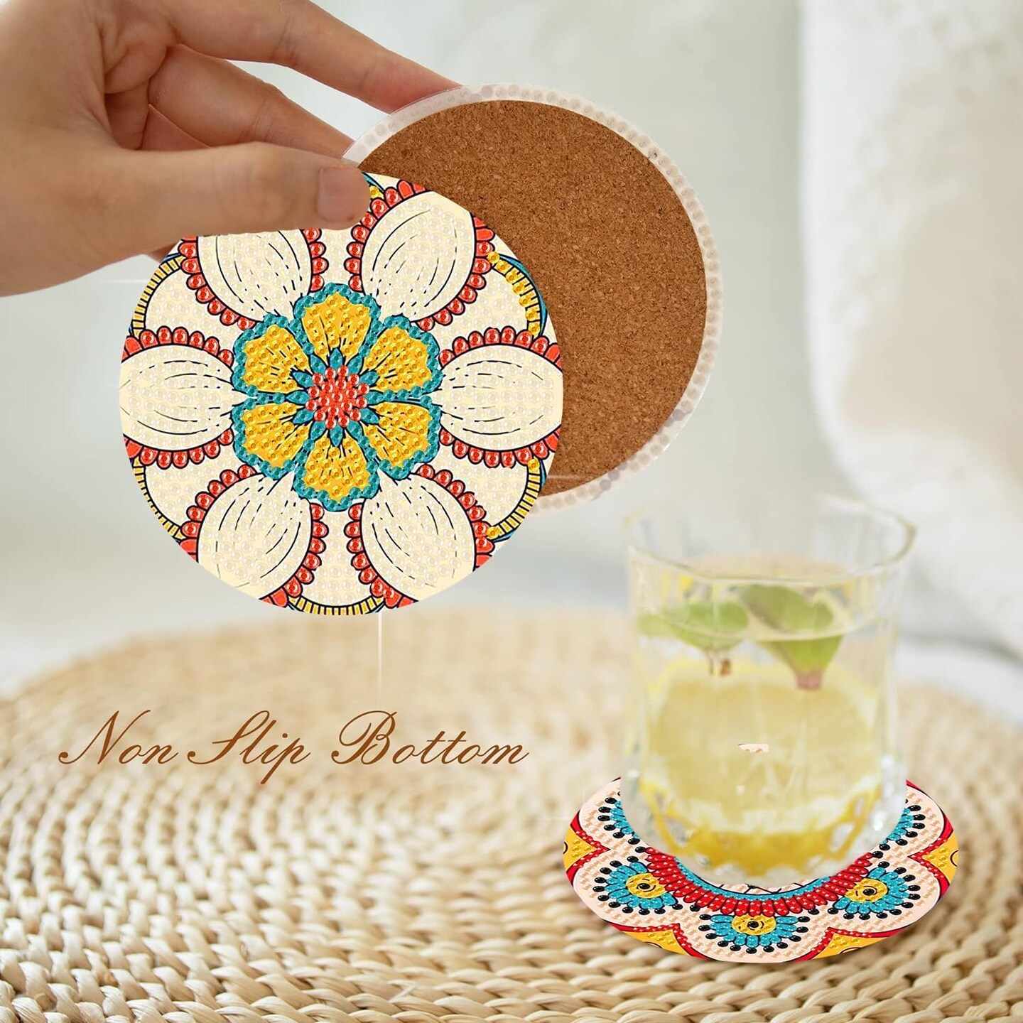 8 Pcs Mandala Diamond Painting Coasters Kit – DIY Diamond Art Coasters with Holder, 4x4 in, Beginner-Friendly Non-Slip Craft Set for Adults