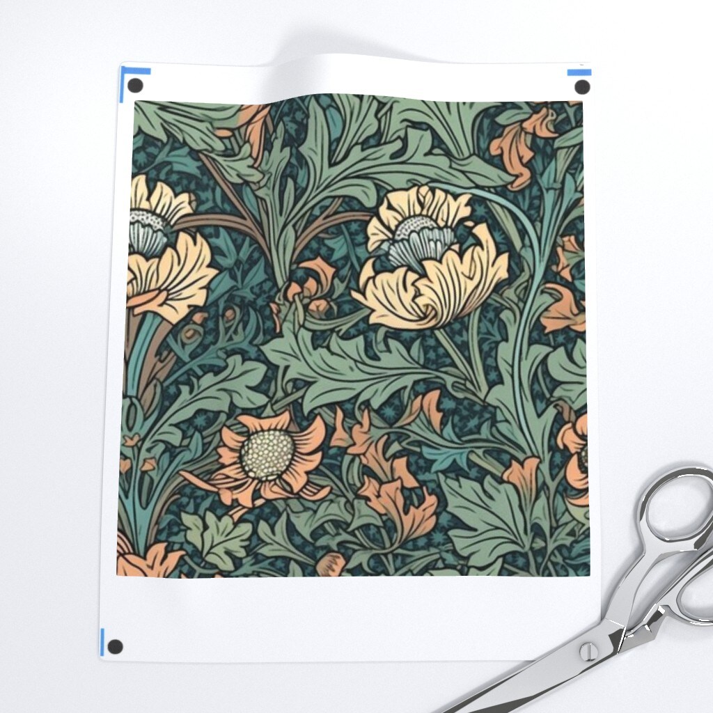 William Morris Green Yellow Botanical Flowers Victorian Damask Custom Pre-pasted Wallpaper by Spoonflower Pre-Pasted Wallpaper 2FT Wide