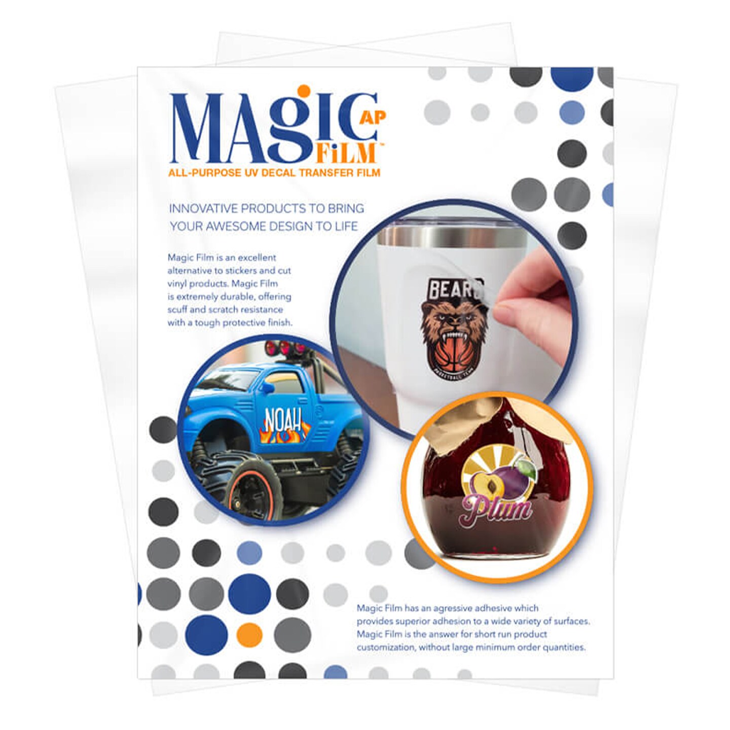 Magic Film All Purpose (AP) UV-DTF Decal Transfer Film 13 x 17, (10 Sheets A + 10 Sheets B), Glossy Finish UV DTF Sticker Paper for Tumblers, Mugs & Hard Surfaces. Epson V1070 Printer Only