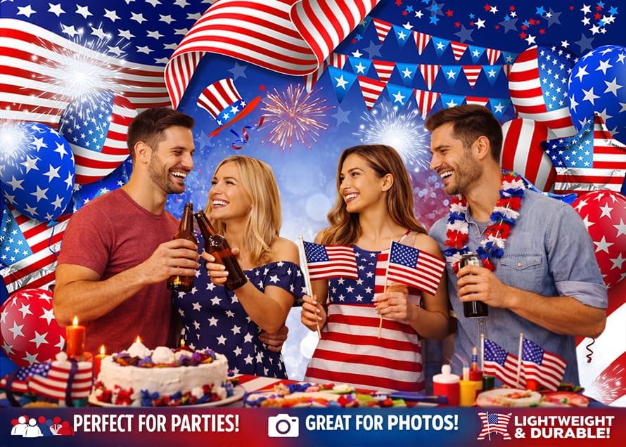 7x5ft Patriotic Backdrop for Photography American Flag and Balloon Veterans Day Background 4th of July Patriotic Party Decoration Photo Studio Booth Banner 300