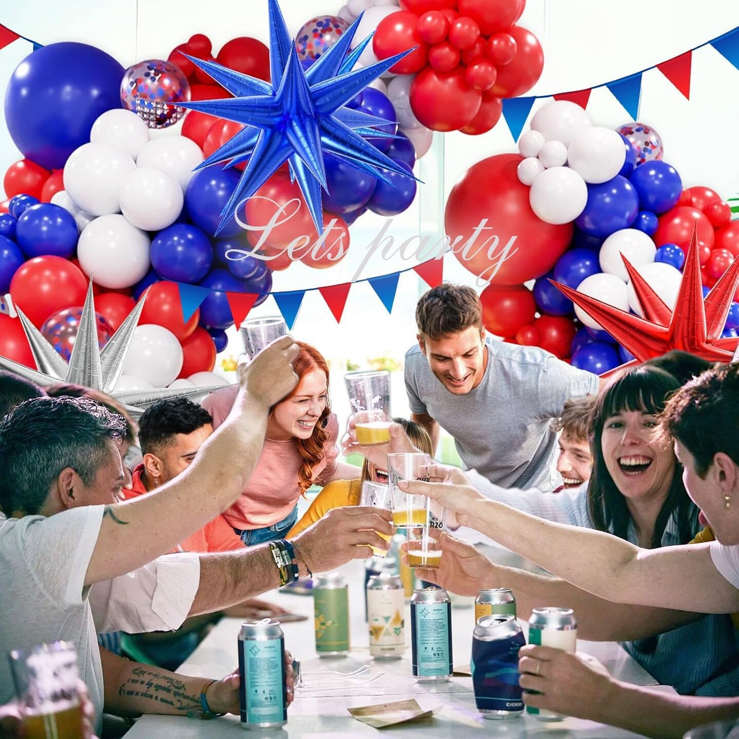 162-Piece Red, White & Blue Balloon Arch Kit – 4th of July Patriotic Balloon Garland with Star Balloons for Birthdays, Graduations, Weddings & Celebration Decorations
