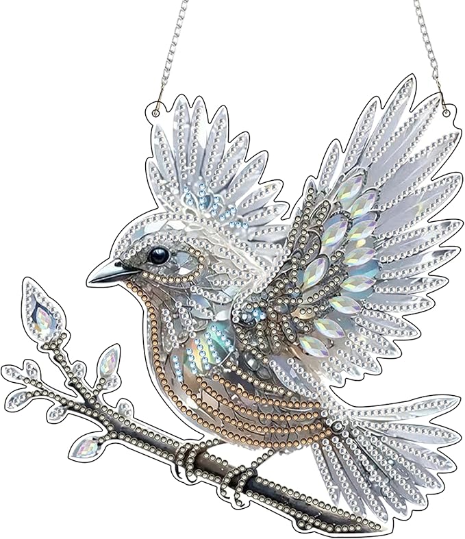 Hanging Diamonds Art kit for Adult,DIY Bird Pendant Diamonds Painting Art Kit, 7.8x7.8 inch Acrylic Diamonds Painting Board Kit Ornament, Special Crystal Diamond Hanging Ornament