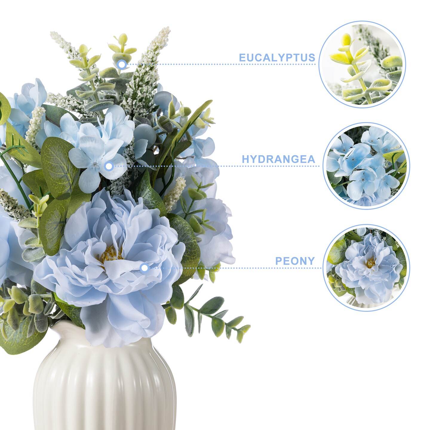 Set of 2 18"H Blue Peony & Hydrangea with Ceramic Vase Centerpiece