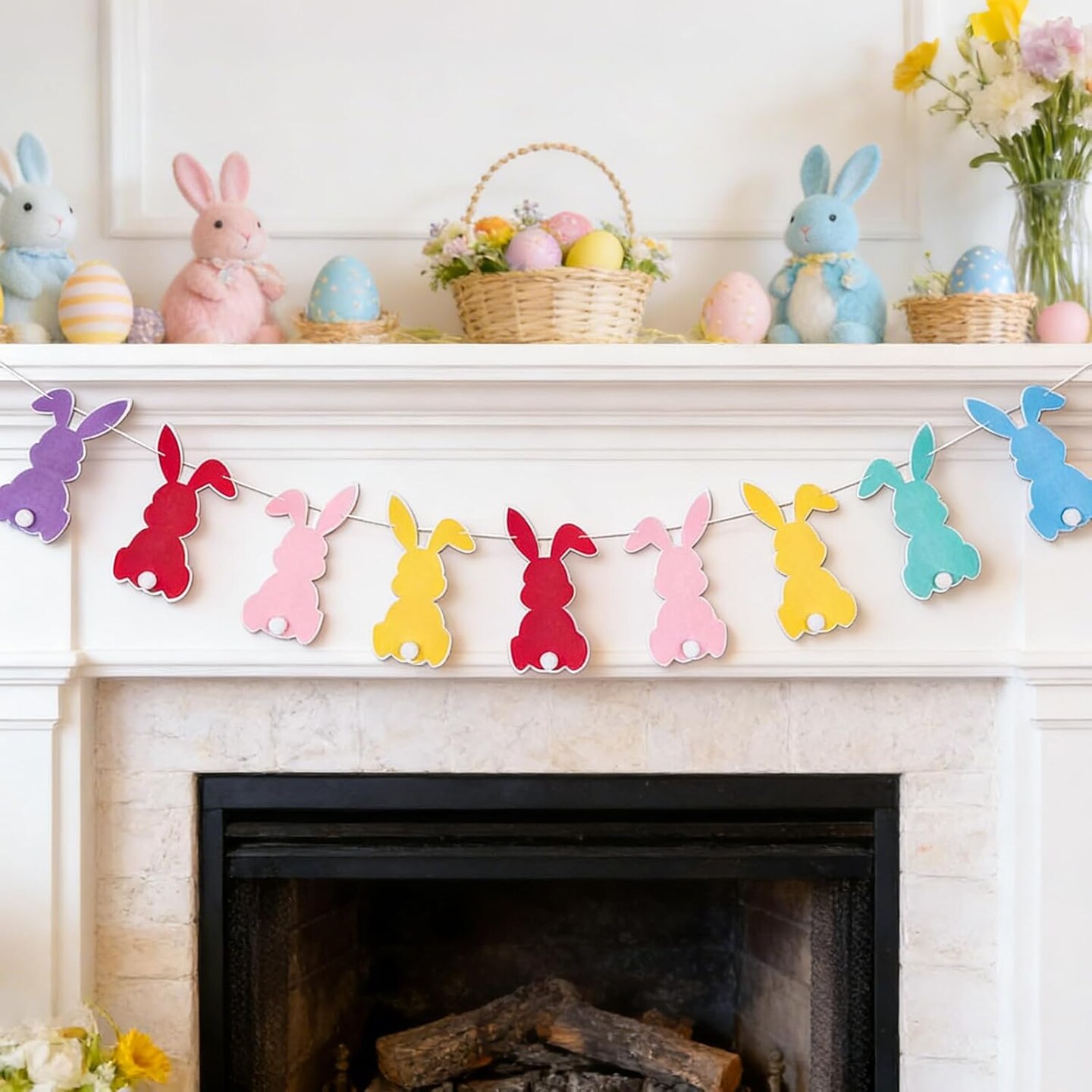 Easter Bunny Felt Banner with String 12 Pcs Colorful Tail Bunting ...