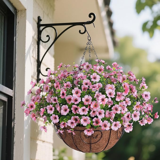 Artificial Faux Hanging Plants Flowers Basket for Spring Outdoor Decoration, Fake Silk Daisy UV Resistant Look Real with Eucalyptus Leaves Summer Outside Decor for Home Patio Garden